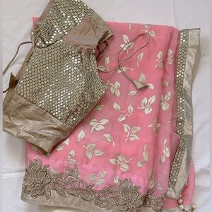 Pink party wear saree
